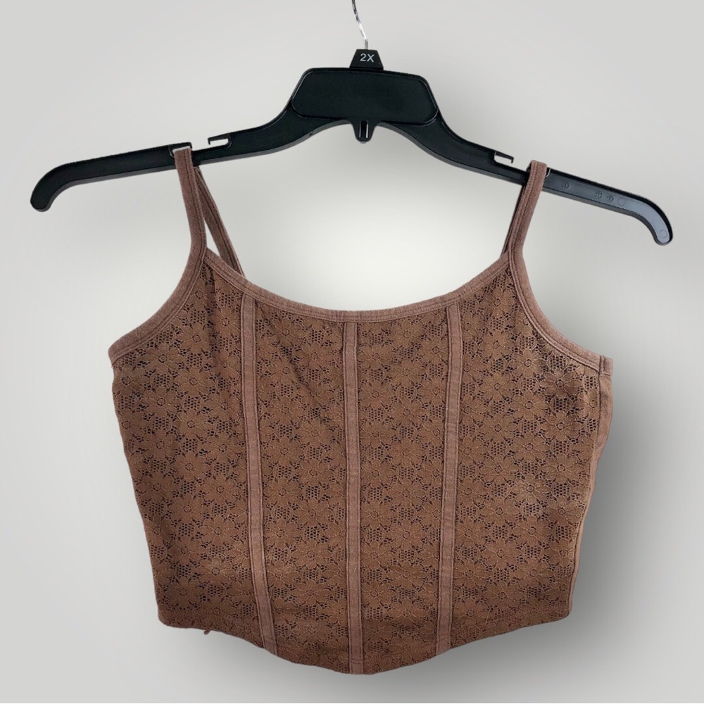 Hollister Tank Top Cropped Floral Lace Size M Adjustable Straps